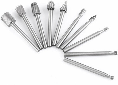 uptodatetools 10pcs HSS Rotating Burr Wood Carving File Bit Rotary File Woodworking Milling Cutter Engraving Electric Grinding Cut Tools