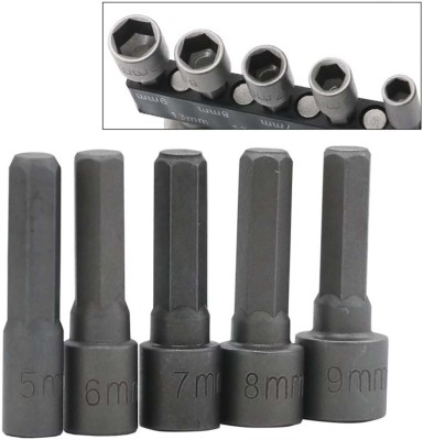 apex ecomm 9Pcs/Set Hex Socket Sleeve Nozzles Nut Driver Set Drill Bit 9pcs 6.35mm Hex Shank 5-13mm Socket Wrench Screw Power Drill