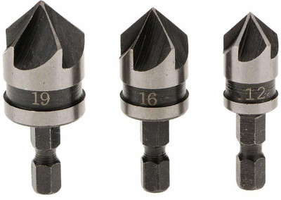 THR3E STROKES Cut Hex Shank Chamfer Drill Countersink Power Drill Bit Wood (Set of 3) Countersink Power Drill Bit