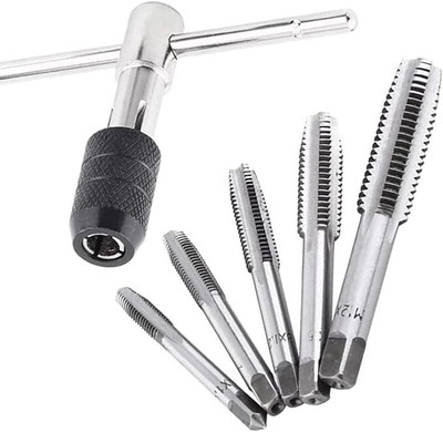 NITYA 6 Pcs Adjustable T-Handle Tap Wrench Set Ratchet Tap Holder Wrench with 5pcs Metric M3 M4 M5 M6 M8 Machine Screw Taps Kit T Type Thread Tapping Tool