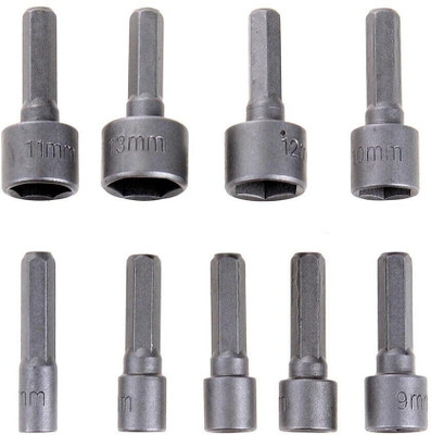 SHUANG YOU 9pcs Nut Driver Drill Bit Set Impact Ready Socket Bit Chuck Adapter 5-13mm Metric Socket Strong Sleeve Wrench Screw Power Drill Adapter Tool Specialty Woodworking Bits Set(Pack of 9)