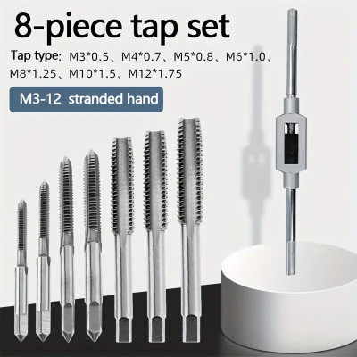 AS TOOL CENTER 8pcs Set Adjustable T-handle Tap Holder Wrench, Machine Thread Tap Set (M3-M6 Tap), 60°