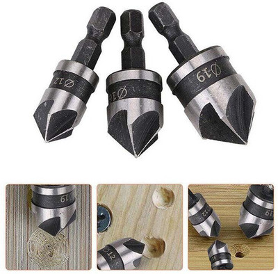apex ecomm 3pcs Hex Countersink Boring Set for Wood Metal Quick Change Drill Bit Tools