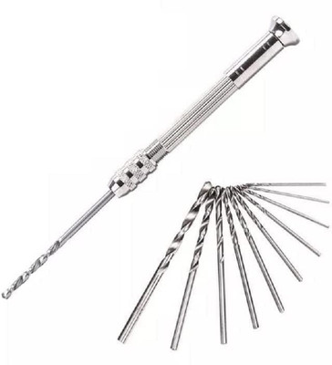 BM RETAIL 11 Pcs Set Hand Drill Set Manual Wood Drilling Tool Novelty Mini Pin Vise Hand Drill Bit Twist Drill Bit for Craft and Art Work