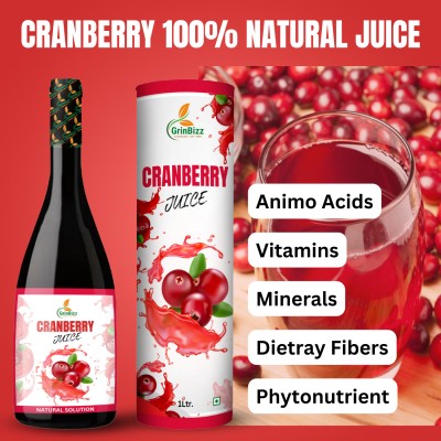 grinbizz Cranberry Juice Natural instant Energy Juice For UTI & Heart Care(1000 ml)