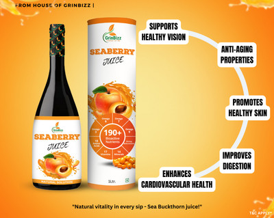 grinbizz Seaberry Juice Support Digestion & Skin Health/Rich Vitamin C & E Energy Drink(1 L, Seaberry Flavored)
