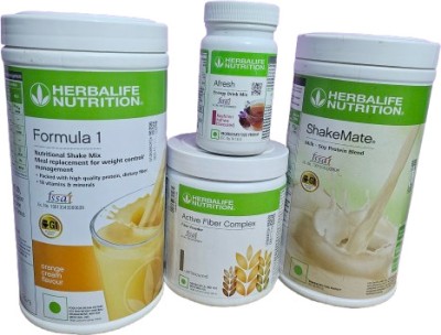 HERBALIFE F1-ORANGE, FIBER COMPLEX200GM ,SHAKEMATE500GM, AFRESH KASHMIRI KAHWA JUICE MIX(4 x 0.31 ml)