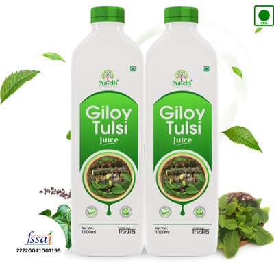 Natells Healthcare Giloy Tulsi Juice | Natural Juice for Building Immunity | First brand to use Neem Grown Giloy Stems with Fresh Tulsi Leaves | No Added Sugar(2 x 1 L)