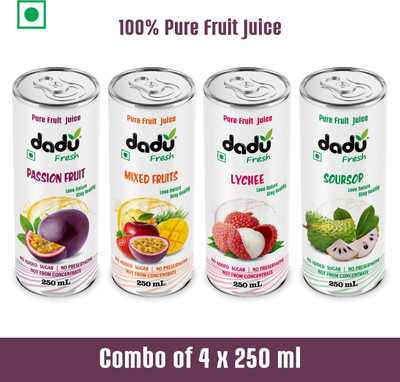 Dadu Fresh Soursop Juice, Passion Fruit Juice, Mixed Fruit Juice, Lychee Juice(4 x 250 ml)