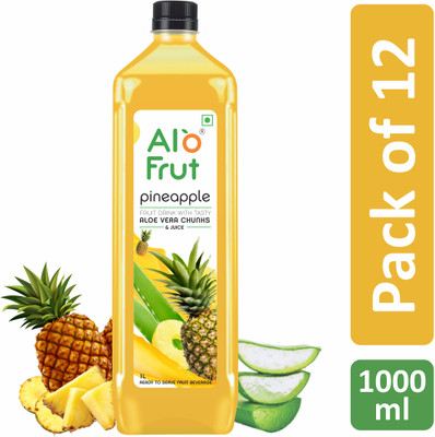ALOFRUT Pineapple Aloevera Chunks & Juice 1Ltr | Ready to Serve Fruit Drink(12 x 1000 ml)