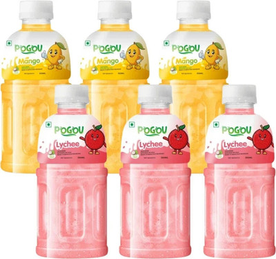 POGOU Mango & Lychee juice with NATA De Coco-Energy Booster Drink | Real Natural Taste(6 x 330 ml)