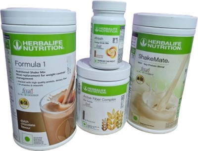 HERBALIFE F1-CHOCOLATE ,FIBER COMPLEX200GM,SHAKEMATE500,AFRESH CINNAMON ENERGY DRINK Nutrition Drink(4x0.31 kg, CHOCOLATE Flavored)