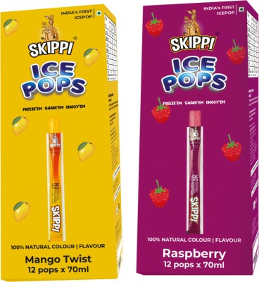 Skippi Ice Pops Raspberry and Mango Flavour Pack of 12+12(24 x 70 ml)