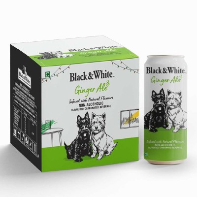 Black & White Ginger Ale - Non-alcoholic Infused Natural Flavours Carbonated 330 ml, Pack of 6 Can(6 x 330 ml)