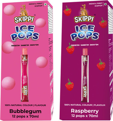 Skippi Ice Pops Bubblegum and Raspberry Flavour Pack of 12+12(2 x 840 ml)