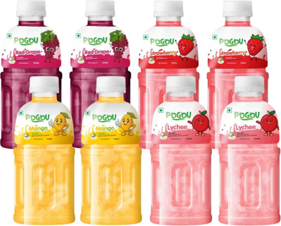 POGOU Red Grape, Strawberry, Mango & Lychee Drink Juice with NATA De Coco-Energy Drink(8 x 330 ml)