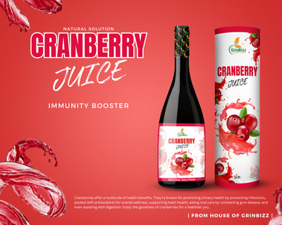 grinbizz Cranberry Juice For Healthy Heart/Digestion & Promotes Skin Health(1 L)