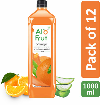 ALOFRUT Orange Aloevera Chunks & Juice 1000mL | Ready to Serve Fruit Drink(12 x 1000 ml)