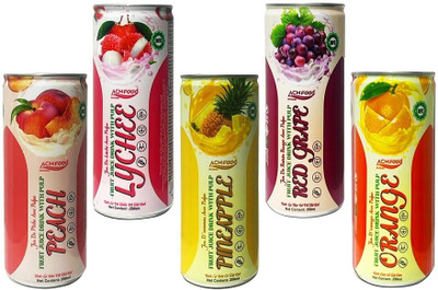 De Best Fruit Juice Drink with Pulp Combo - Lychee, Red Grape, Pineapple, Peach, Orange(5 x 250 ml)