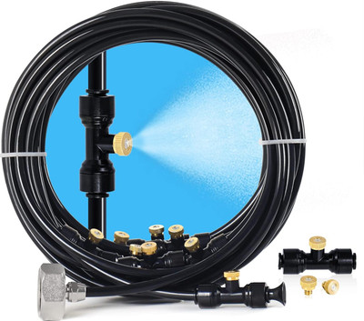 FAINLIST Misting Cooling System 26.2FT (8M) Misting Line + 9 Brass Mist Nozzles Drip Irrigation Kit