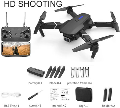 RECTITUDE E88 Drone Camera-WiFi-FPV-HD-Foldable--Hold-Headless-Mode-Remote-Control Drone