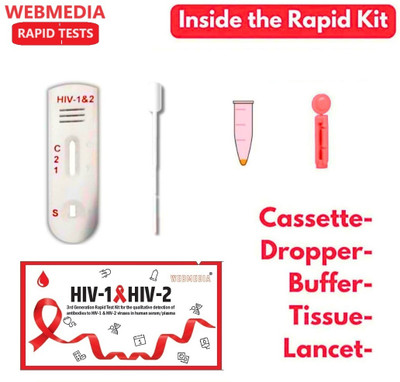 WebMedia -3rd generation Test kit-HIV(Type1&2) in whole Blood/Serum/Plasma -Pack of 5 - Antibody Test Kit