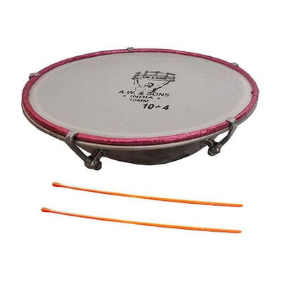 KANHA HUB Dhol Tasha Drum 10 inch (10x4) with Stick Nut & Bolts Dholak (Silver) Acoustic 1 Drum Kit Set(Student, Professional)