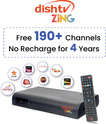 Dish TV Zing HD Set Top Box | Super FTA Free to Air | 190+ Channels | No Recharge for 4 Years | HD Picture Quality | Free DTH Connection.