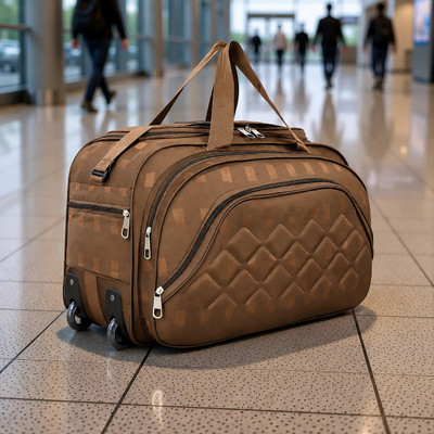 Travel Bags Travel Luggage Bags Fabric Travelling Wheels Bag Small Travel Bag  - Medium(Brown)
