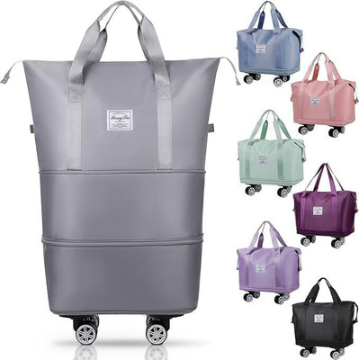 INJOFASH (Expandable) Expandable Foldable Duffle Bag with Wheels and Handle for Travel Duffel With Wheels (Strolley)