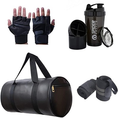 ANANYA ENTERPRISES (Expandable) Combo Set of Gym Bag with Gym Glove with Wrist Band and spider shaker Bottle Gym Duffel Bag