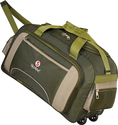 SKYLINE (Expandable) 80 L Travel Duffel Trolley Bag with Wheels for Men and Women- OLIVE GREEN Duffel With Wheels (Strolley)