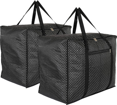 KUBER INDUSTRIES Polyester Dot Print Large Size Foldable Duffle Bag for Travel|Pack of 2 |Black Duffel Without Wheels