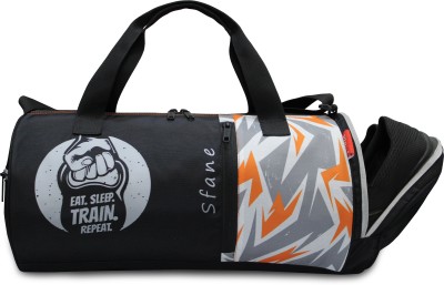Sfane Men & Women Black & Orange Sports Duffel with Shoe Compartment Gym Duffel Bag