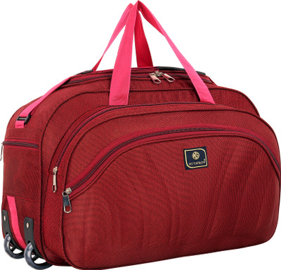 Lifox (Expandable) 60L Duffel Bag Polyester Softsided Cabin size 2Wheels - Red - Large Capacity Duffel With Wheels (Strolley)