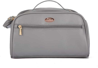 LOGICMART (Expandable) Leather Cosmetic Organizer Pouch Travel Makeup Bag with Handle Duffel Without Wheels
