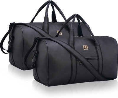 KUBER INDUSTRIES 2 Pcs Premium Leather Duffle Bags for Travel for Women & Men | Black Duffel Without Wheels