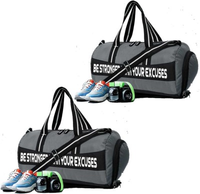 MR Collection gym bag with separate shoe compartment and motivational quote for men & women.(Grey, Kit Bag)