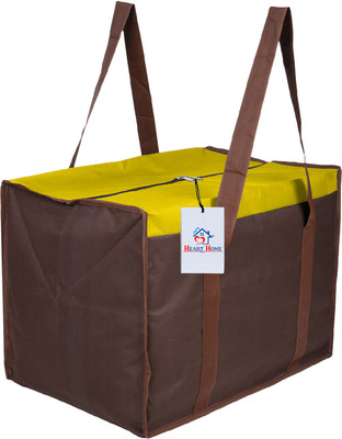 Heart Home Canvas Zipper Clothing Jumbo Storage Bag |Medium|Brown & Yellow Duffel Without Wheels