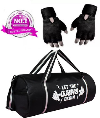 ANANYA ENTERPRISES Combo set of Gym bag Polyester and high qualtiy Gloves (Black, Free Size) Gym Duffel Bag
