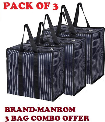 MANROM (Expandable) Grocery vegetable shopping and Covers Zip Bags (BLACK) -Pack of 2 Duffel Without Wheels