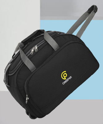 CREEPER (Expandable) Expandable premium havy duty polyester lightweight 60L travel duffel luggage bag traveling bags with 2 wheel (R-00021 Black) Duffel With Wheels (Strolley)