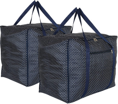 KUBER INDUSTRIES Polyester Dot Print Large Size Foldable Duffle Bag for Travel|Pack of 2 |Blue Duffel Without Wheels