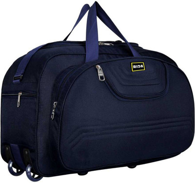RIDA (Expandable) Lightweight Unisex Rolling Travel Luggage Duffle Bag With Strolley Wheel Travel Bag-Blue Duffel With Wheels (Strolley)