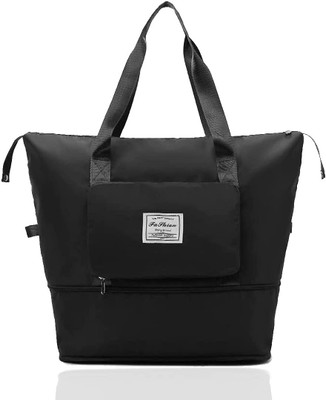 Ankit International (Expandable) Black Large Capacity Duffle Bag, Expandable Folding Travel Bag for Women Duffel Without Wheels