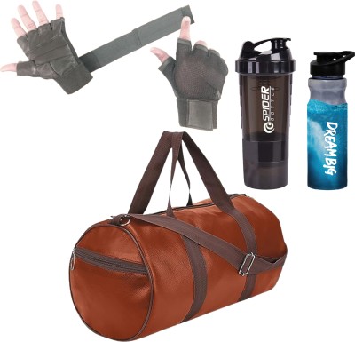 TRUE INDIAN Gym Duffle Bag Black Leather Bag Shaker Bottle Sipper Gym Gloves with Long Strap Gym Duffel Bag