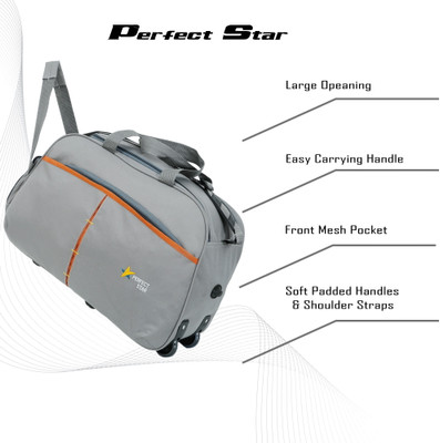 PERFECT STAR (Expandable) Large 70L Duffle luggage Travel Strolley Bag Havy duty grey Duffel With Wheels (Strolley)