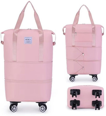 LEKORED (Expandable) Pink Convertible Travel 2 Layer Nylon Duffle Bags with Wheels Duffel With Wheels (Strolley)