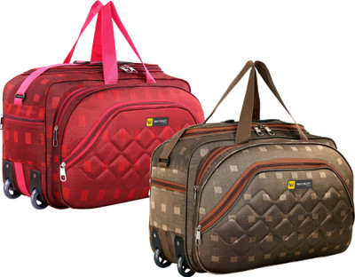 WAYCRAFT (Expandable) Combo Set Of 2 Unisex Flat Foldable Travel Duffel Bag With Smooth Wheels Duffel With Wheels (Strolley)