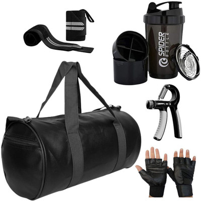 ANANYA ENTERPRISES Combo Set Gym Bag with Gloves Wrist Band and Shaker Bottle and Hand Gripper Gym Duffel Bag